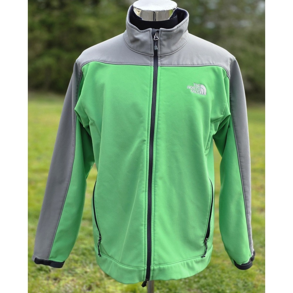 The North Face Apex Bionic Softshell Jacket Mens Large Green Grey Fleece Lined